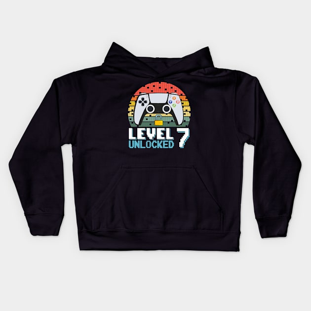 Level 7 Unlocked Vintage Retro Gaming Kids Hoodie by Asg Design